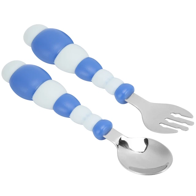 (Bleu) 02 015 Ustensiles Pour Bébé Fourchette Glissante En Acier Inoxydable