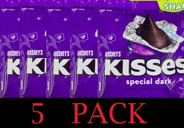 Hershey's Kisses SPECIAL DARK Mildly Sweet Chocolate Candy SHARE PACK 10 oz 5 PK