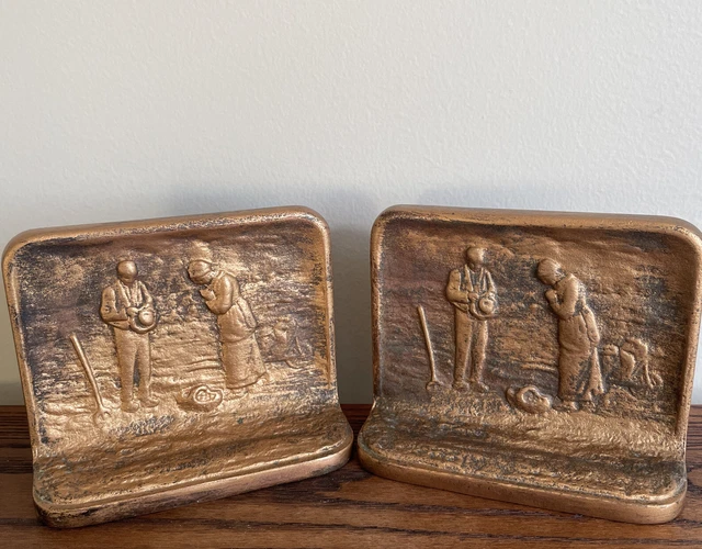 Antique Cast Iron Bookends The Angelus By Jean Francois Millet Bronze Bron Met