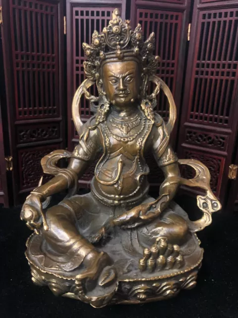 Chinese Copper bronze Handmade Carved Huang god of wealth Buddha statue