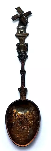 Argento Antico Souvenir Cucchiaio - Olanda IN Movimento Mulino a Vento & Ornato
