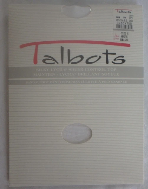 VINTAGE TALBOTS PANTYHOSE, sheer control top, sandalfoot, WHITE size C ...