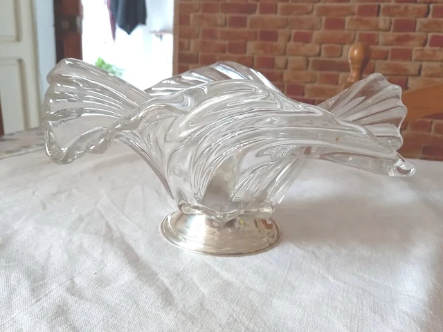 Centro Tavola Alzata Vintage Cristallo Con Piede Argento 925 Anno 1999