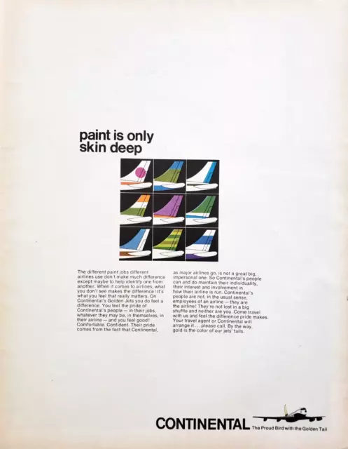 PRINT AD Continental Airlines Golden Jets 1966 10.5x13 Paint Skin Deep