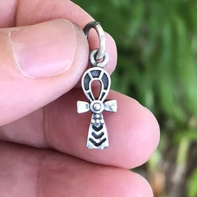 Very nice hand made SOLID SILVER ANKH Fancy Egyptian Cross Charm