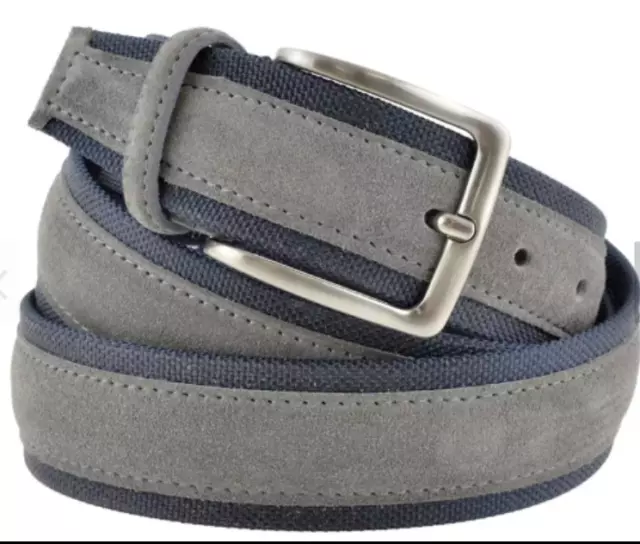 HIGH FASHION ITALIAN Handmade Gray & Blue Canvas / Suede Belt for