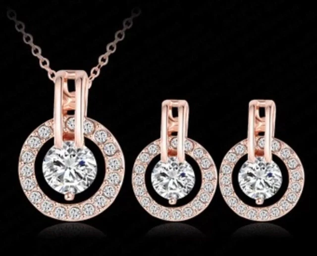 9K  Rose Gold Filled Necklace Earrings Set Made With Swarovski Crystals  J10