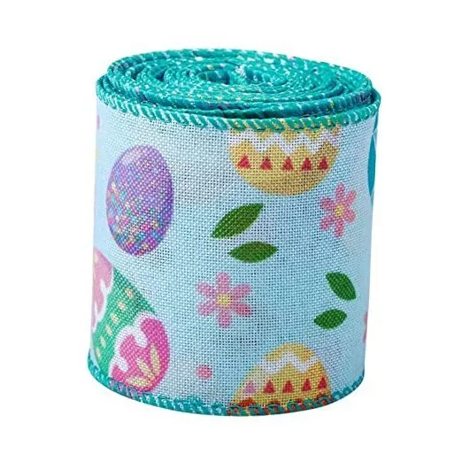Wired Burlap Ribbon Easter Egg Bunny Ribbons Craft Ribbon 1 roll Easter-flower