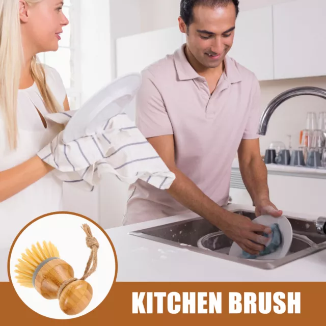 Sisal Bristles Brush Wooden Cleaning Scrubbers Kitchen Dish Round 3