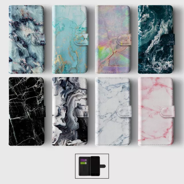 Case For Iphone 15 14 13 12 11 Se Pro Max Wallet Flip Phone Cover Marble Granite