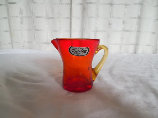 Rainbow glass hand blown amberina crackled glass small pitcher