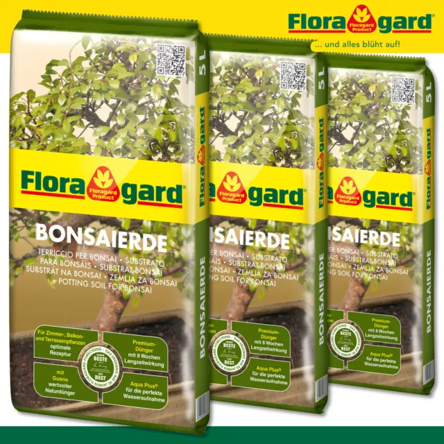 Floragard 3x 5L Tierra de Bonsai Arbolitos Nutrientes Cuidado Crecimiento Planta