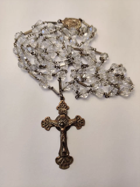 Art Nouveau Sterling Silver Rosaries INRI Genuine Rock Crystal RLC Gift For Her