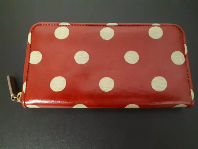 CATH KIDSTON Dark Red Polka Dot Wallet Purse Oilcloth Zip Around Card Slots