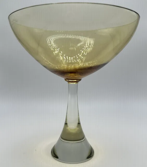 Lovely Art Glass Pedestal Bowl Amber Honey Heavy Polished Bottom Modern Sleek