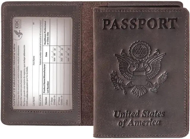 Genuine Leather Passport and Vaccine Card Holder Combo,Rfid Blocking Passport Ho