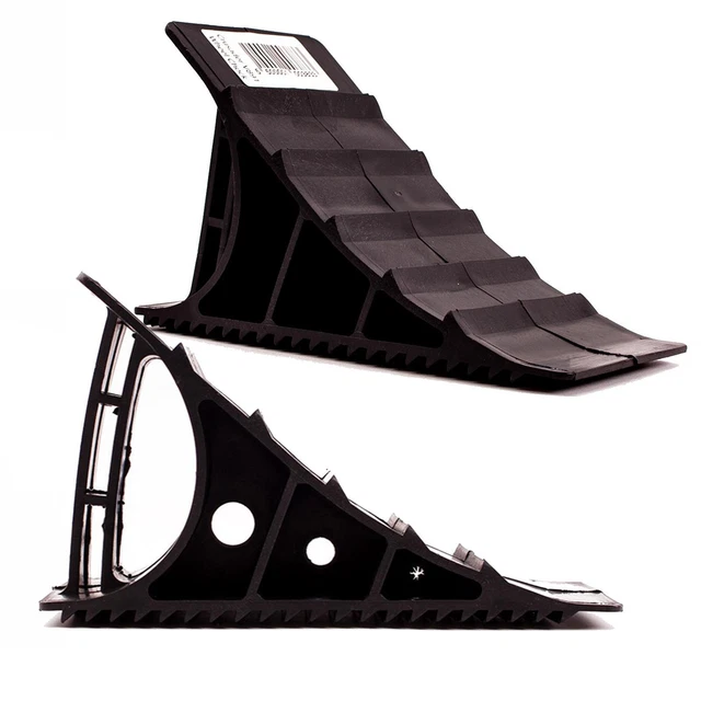 2x Wheel Chocks Tyre Saver Brake Stop Ridged w Handle Caravan Motorhome Wedges