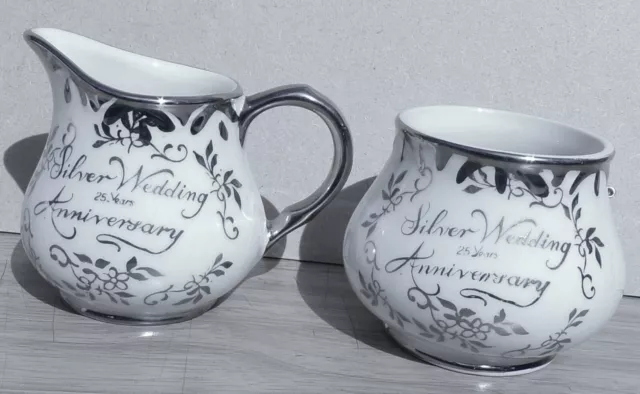 arthur wood pottery milk jug and sugar bowl "silver wedding anniversary"no 5506