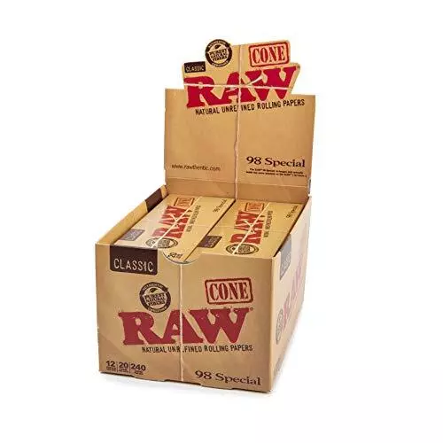 RAW Cones Classic 98s Size | 12 Packs | Natural Pre Rolled 20 Cones per Pack