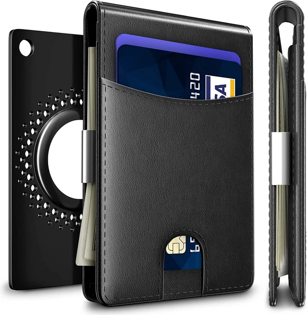 Airtag Wallet Case with Airtag Holder Genuine Leather Credit Card Holder for Men