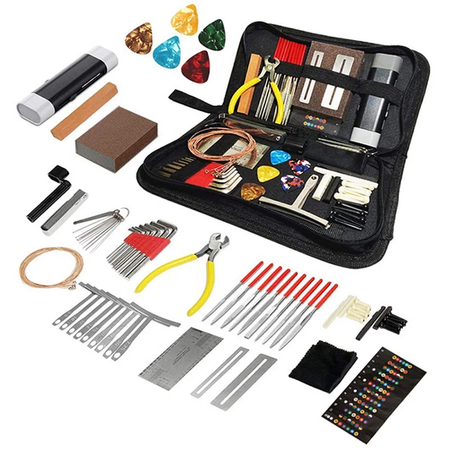 Kit D'Entretien Guitare 18 Pièces - Outils De Luthier Pour Réglage, Nettoyage Et Réparation Frettes