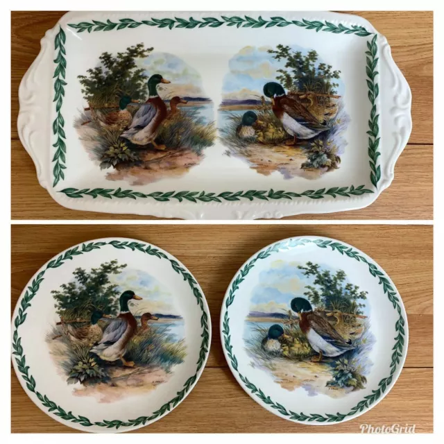 Brockton Manor Staffordshire Fine Bone China Duck Design 2 Plates 1 Platter