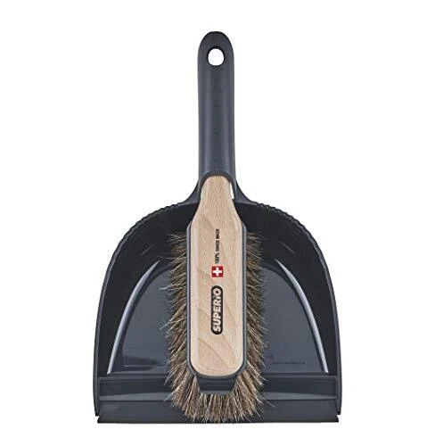 DUSTPAN BRUSH SET Hand Broom with Swiss Natural Horsehair Bristles By SUPERIO
