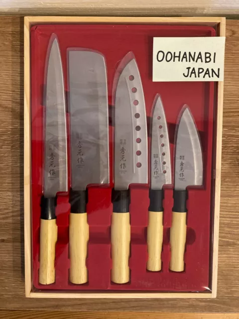 Hidemoto Kitchen Japanese Chefs Knife Hocho 5pcs Set SP005 Sashimi Sushi Santoku