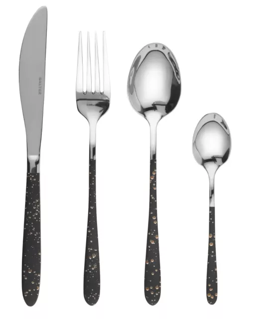 Salter® 16 Piece Silver and Black Flatware Cutlery Set Marble Gold Effect Handle