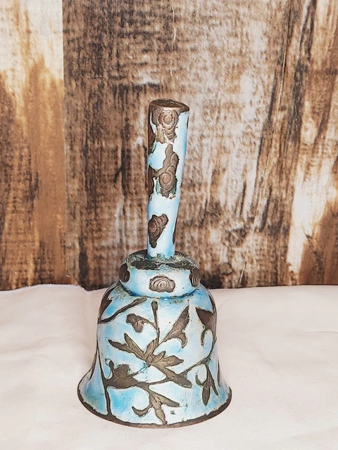 Antique Champleve Turquoise Enamel Chinese Bell with Glass Clapper Early 1900's