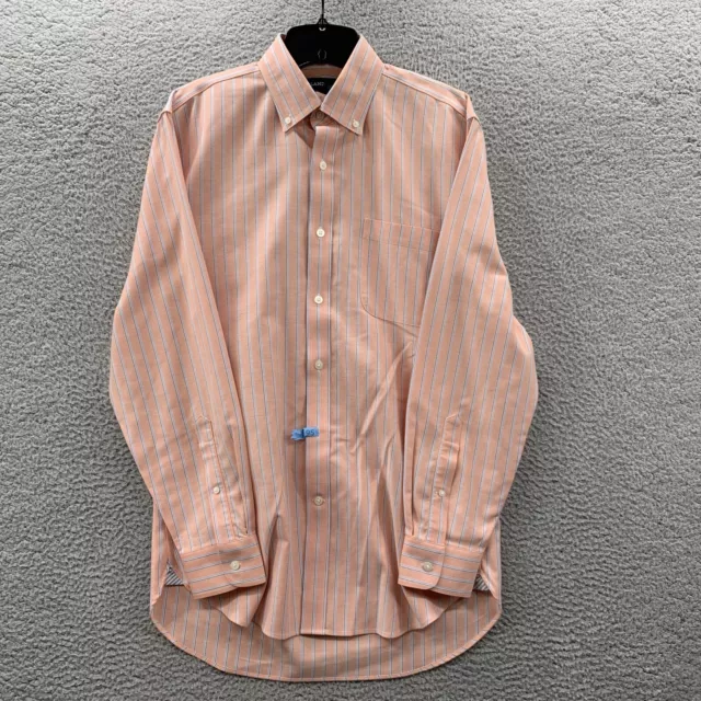 Lands End Shirt Mens Medium 15 33 Striped Button Up Long Sleeve Dress Peach