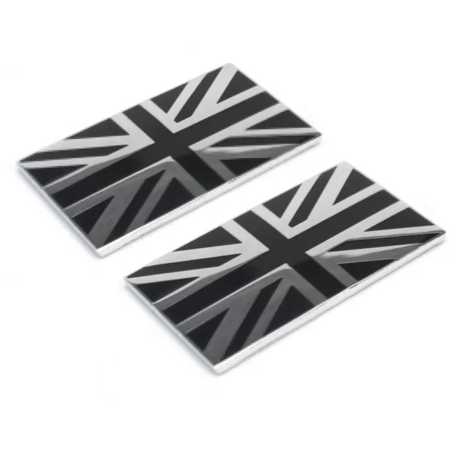 2 38mm Small Metal Enamel Black & Chrome Union Jack Flag Badge Self Adhesive