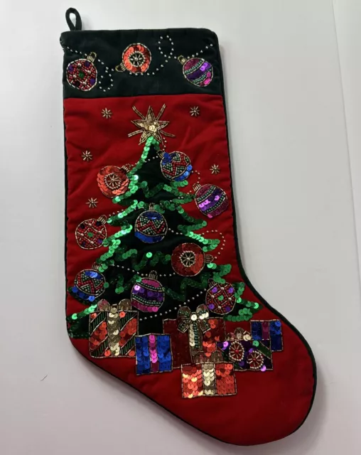 Sequined Hanging Christmas Tree Stocking Decoration Presents Velvet