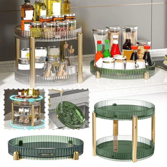 LARGE TURNTABLE SPICE Rack Bottles 360 Rotating Lazy Storage Cosmetic ...