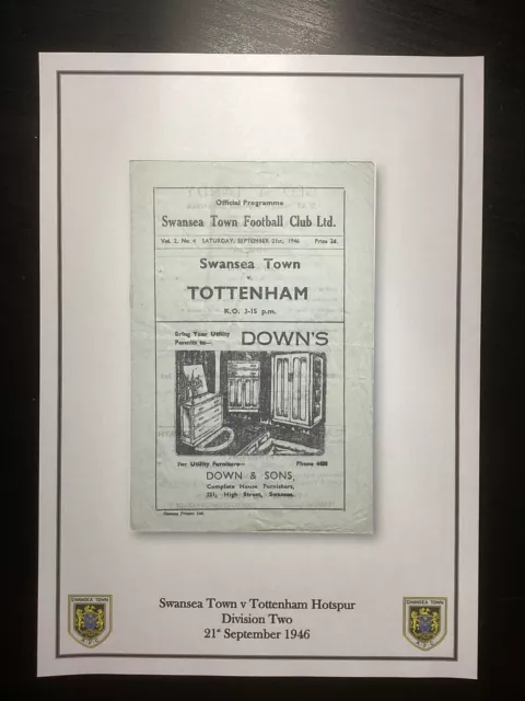 1946-47 Swansea Town v Tottenham Hotspur Division 2 Programme PRINT