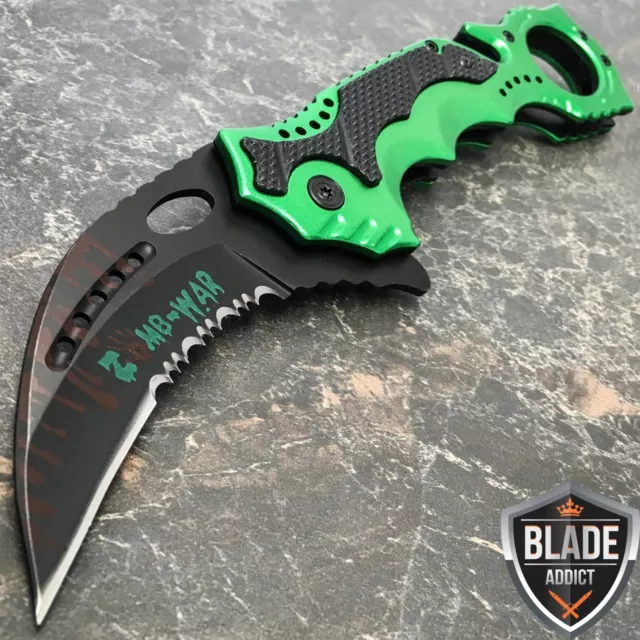 8" ZOMBIE KARAMBIT Tactical Claw Spring Assisted Pocket Knife Rescue Combat NEW