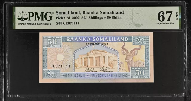 Somaliland 50 Shillings 2002 P 7 d Superb Gem UNC PMG 67 EPQ TOP POP