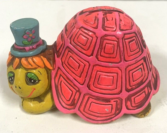 Vintage Holiday Fair Turtle Chalkware Bank 4" Tall Japan 1969