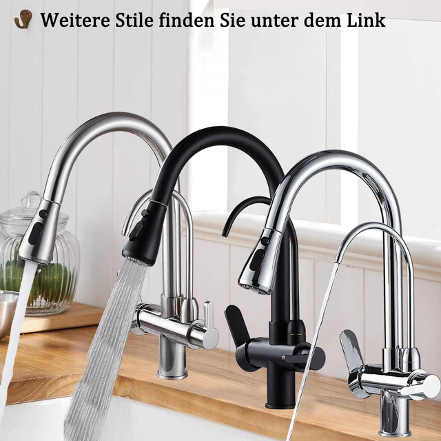 3 Wege Wasser Hahn 360° Drehbare Küchenarmatur Mit Wasserfilter – 3-in-1 Mischbatterie, Ausziehbar & Spülmaschinenfest 3-in-1 Wasserhahn