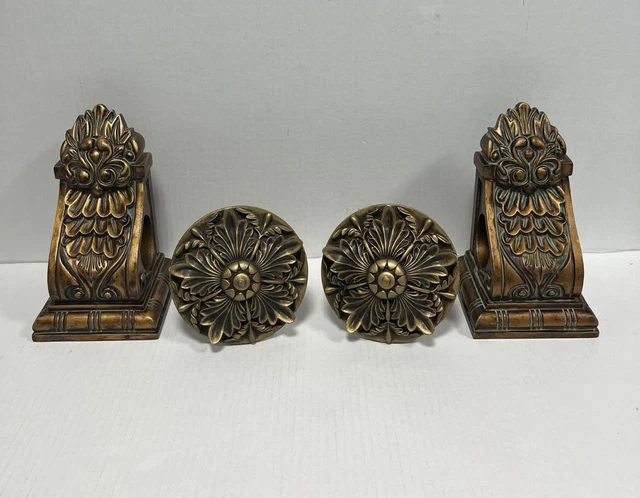 2 Gold Finish Shelf Acanthus leaf plaster Wall Corbel Sconce  2 curtain rod