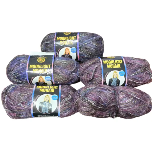 Lote de 6 madejas Lion Brand Moonlight Mohair Púrpura Montañas BRILLANTES