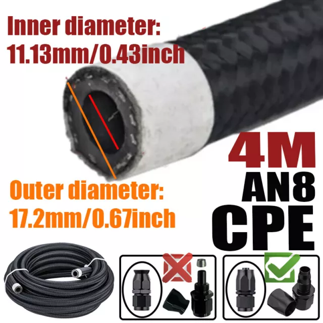 13FT AN8 8AN ID:0.43" Fuel Line Hose Braided Nylon Stainless Steel Oil Gas CPE