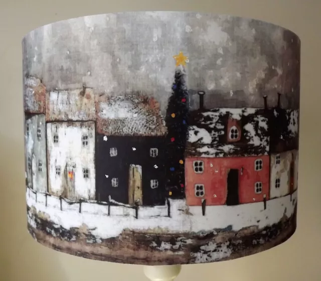 Winter House lampshade,lamp shade, Vintage ,Shabby Chic Christmas ,FREE GIFT