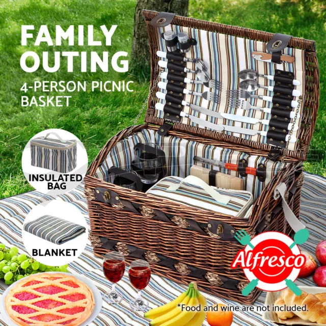 Alfresco 4 Person Picnic Basket Set Wilow Baskets Outdoor Insulated Blanket Wine