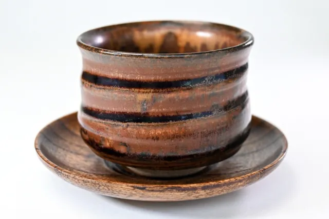 Tasse à thé japonaise YUNOMI et soucoupe en bois KOSETO Red Brown Seto ware