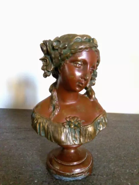 Art nouveau Buste femme XIXe en régule patiné bronze