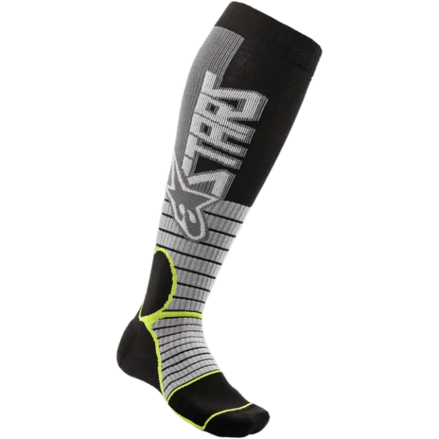 Alpinestars (Adult) Socks - MX Pro | Motorcycle Wear | Grey/Fluo Yellow