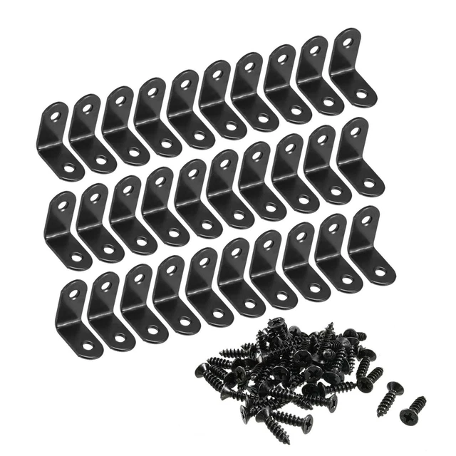 Corner Brace Angle Bracket Fastener L Shape 30mmx30mmx16mm Black Round End 30pcs