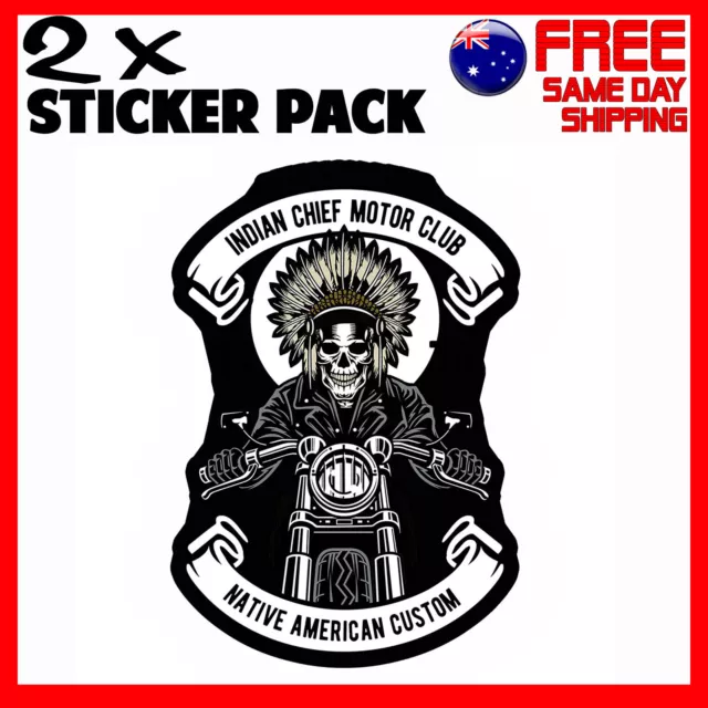 2 x Stickers Indian Chief Biker Motorcycle Motorbike Car Bumper Funny Sticker