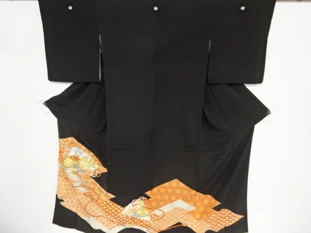 02472# Japanese Kimono / Antique Tomesode / Embroidery / Fan Pattern